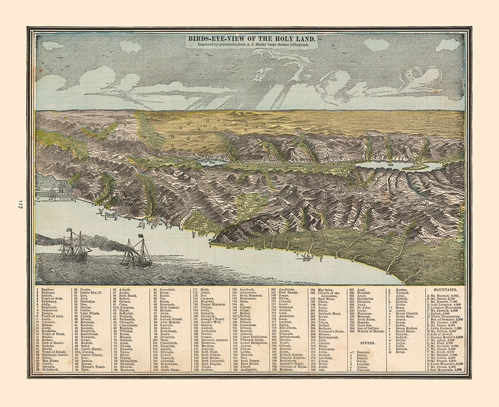 Birds Eye View of The Holy Land - Cram 1888