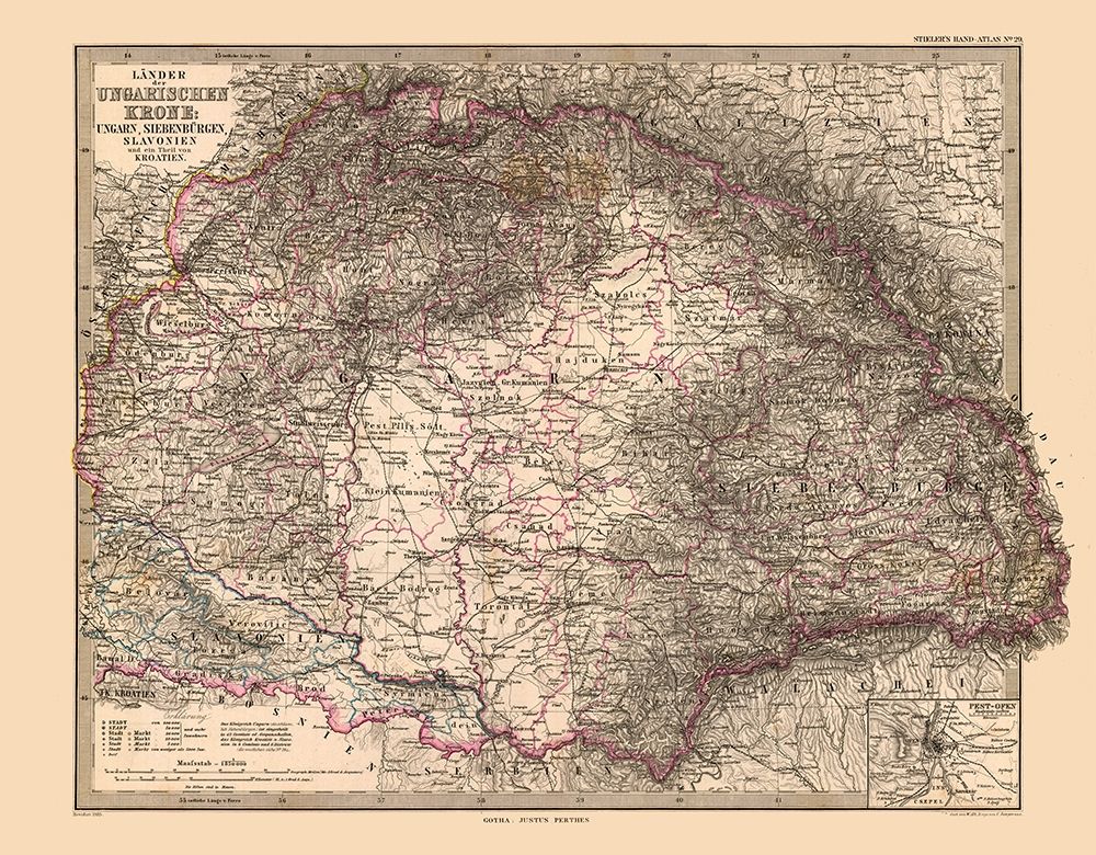 Countries of Hungarian Crown Europe - Stieler 1885