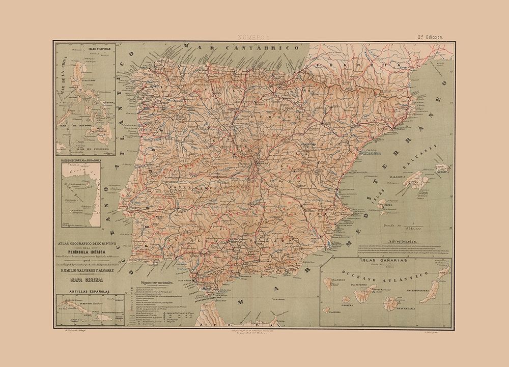 Iberian Peninsula Portugal Spain - Valverde 1880