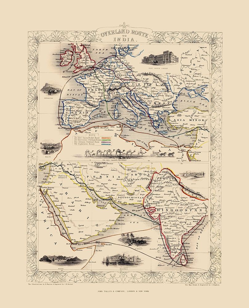 Overland Route To India - Tallis 1851