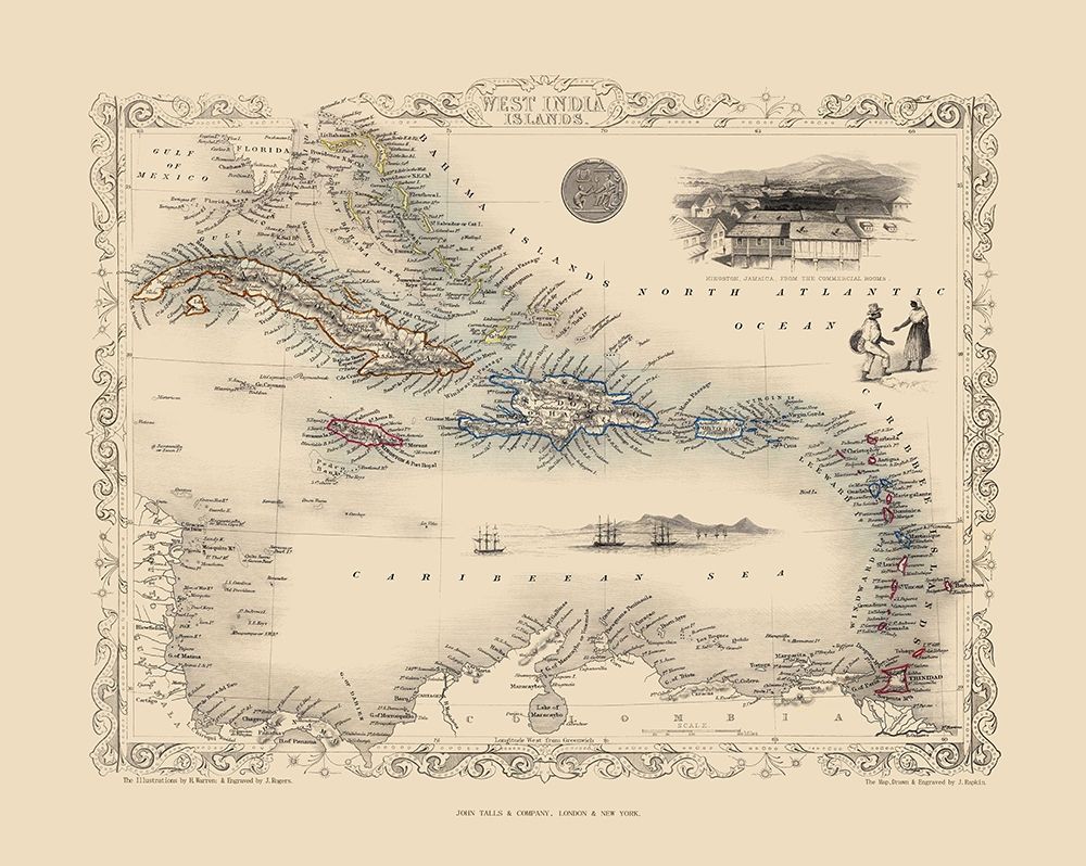 Caribbean Islands West Indies - Tallis 1851