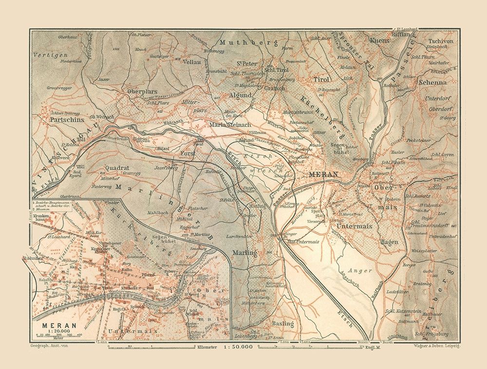 Meran Region Italy - Baedeker 1910