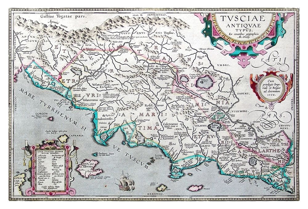 Ancient Etruria 1584 Central Italy - Ortelius 1584