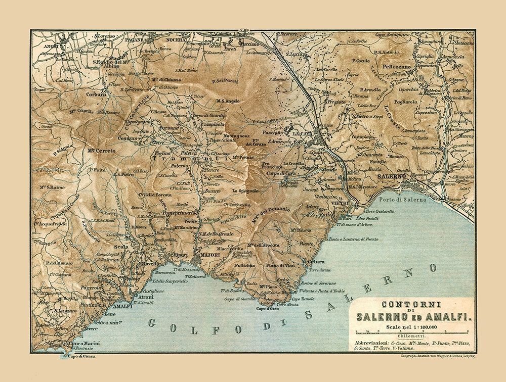 Salerno Amalfi Italy - Baedeker 1880