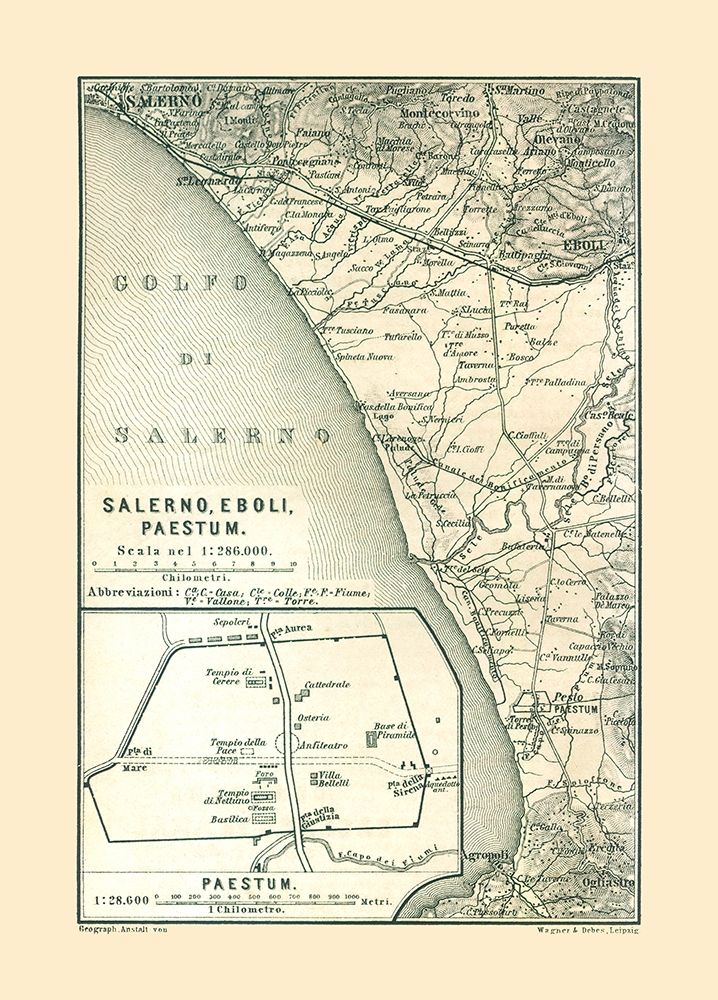 Salerno Eboli Paestrum Italy - Baedeker 1880