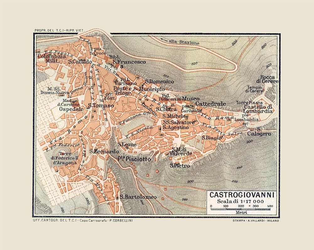 Enna Castrogiovanni Italy - Baedeker 1880
