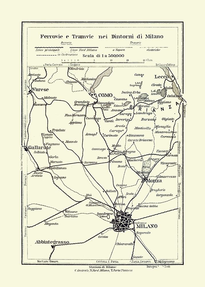 Routes to Milano Italy - Bertarelli 1914