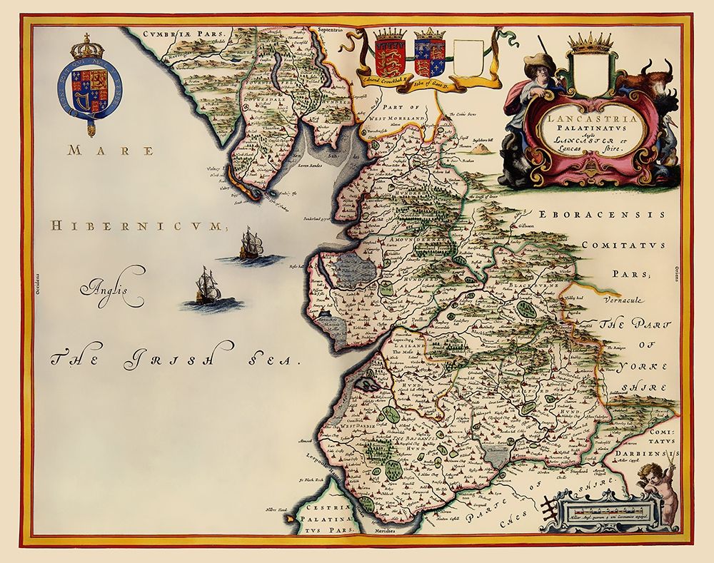 Lancashire County England - Blaeu 1645
