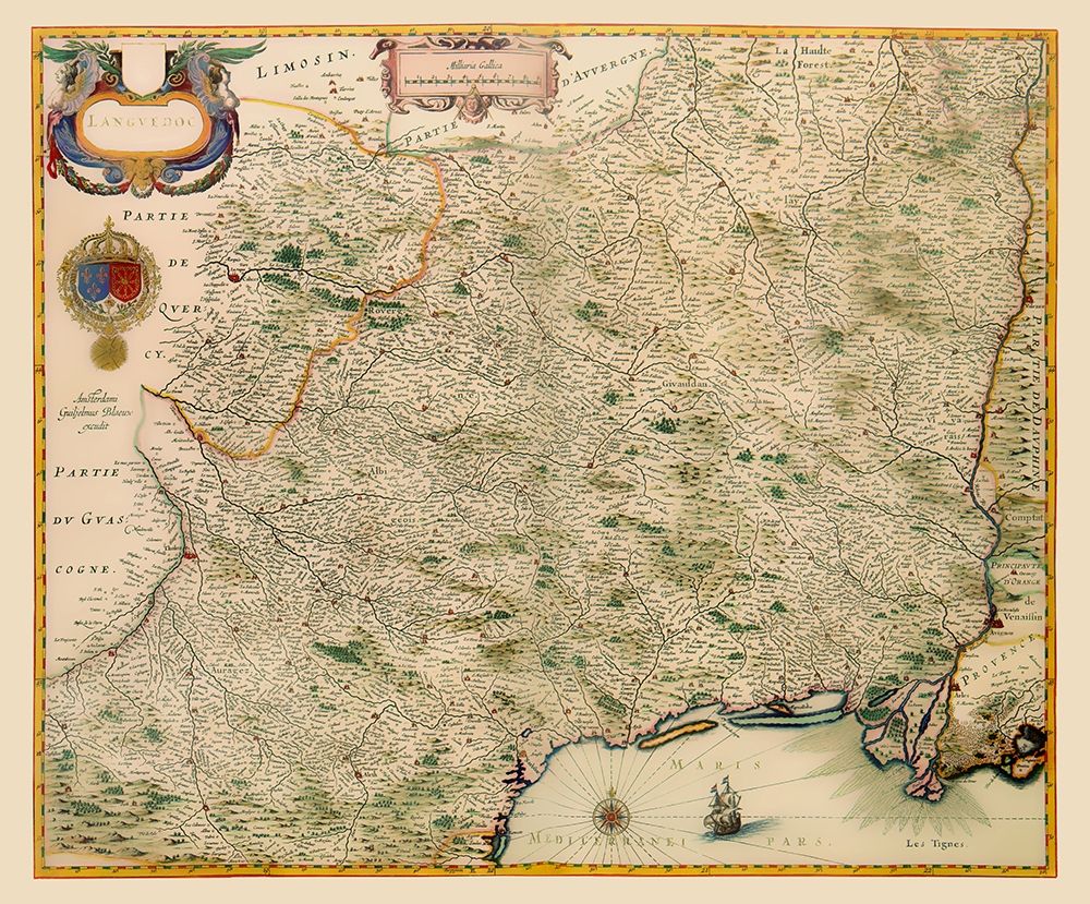 Languedoc Province France - Blaeu 1631