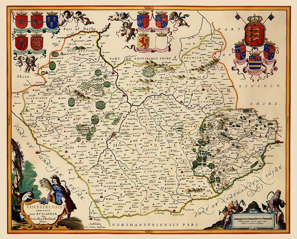 Leicestershire County England - Blaeu 1646