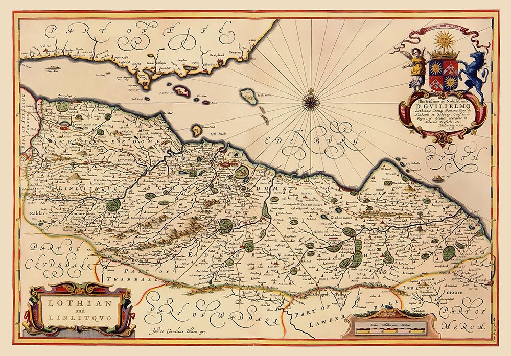 Lothian Region Scotland - Blaeu 1640