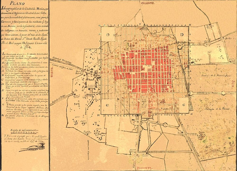 Panoramic Mexico City Mexico - De Aguila 1794
