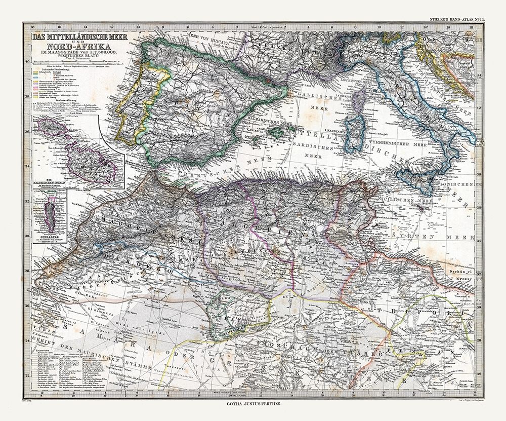 Mediterranean Sea North Africa - Stieler 1885