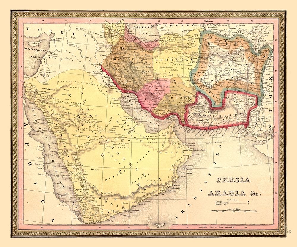 Middle East Persia Arabia - Mitchell 1849