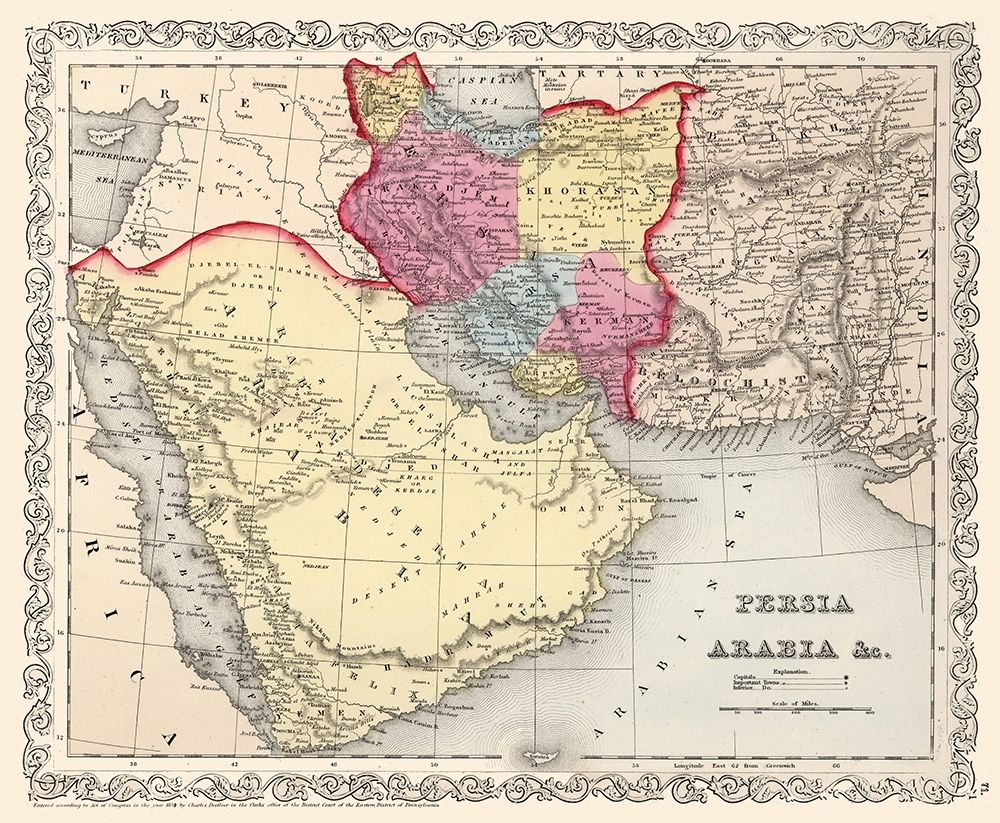 Middle East Persia Arabia - Mitchell 1857