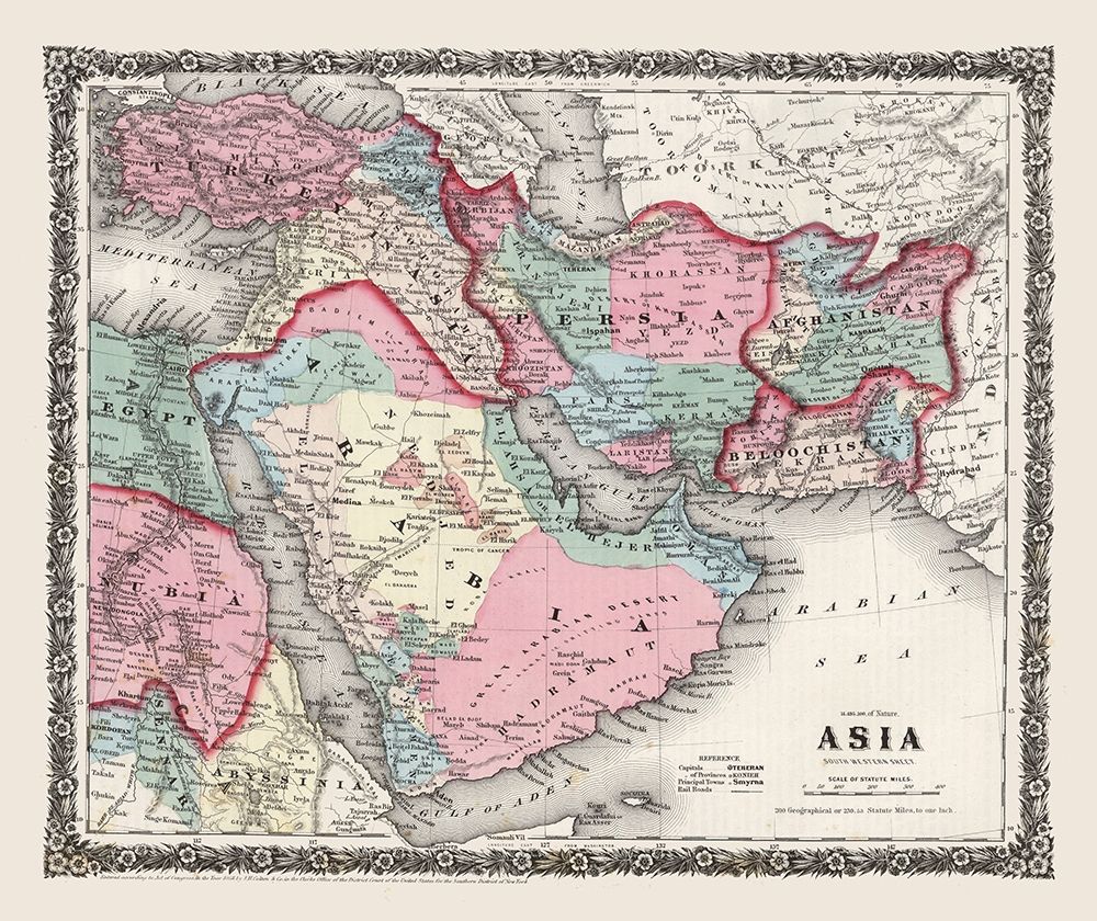 Middle East Persia Arabia - Colton 1858