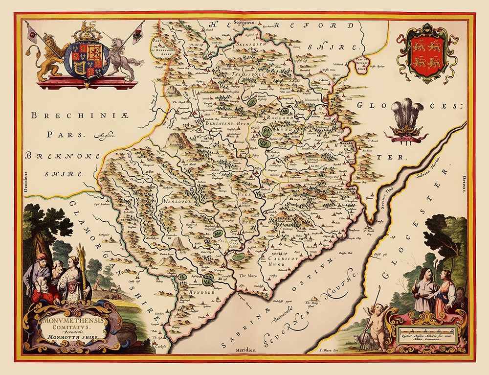 Monmouthshire Wales Great Britain - Blaeu 1645