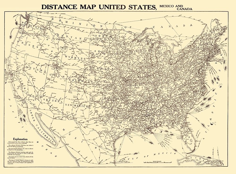 Distance United States Mexico Canada - Gallup 1919