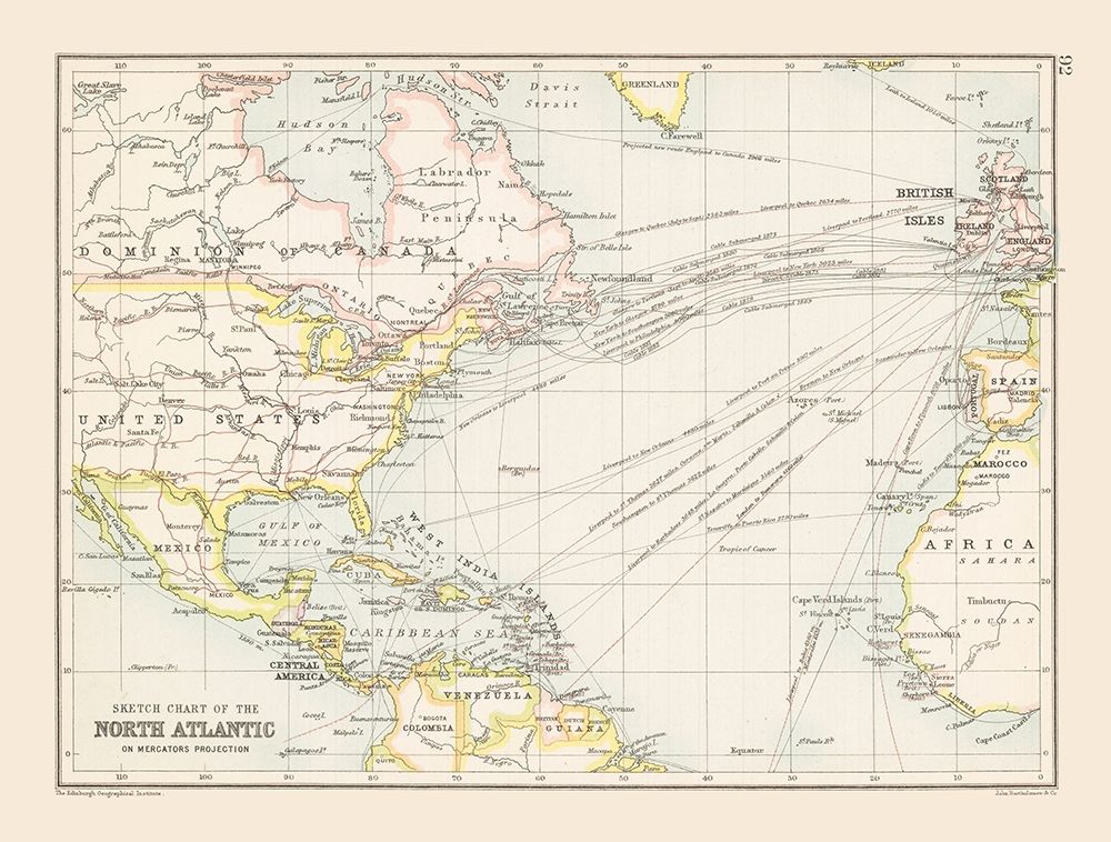 North Atlantic Chart - Bartholomew 1892