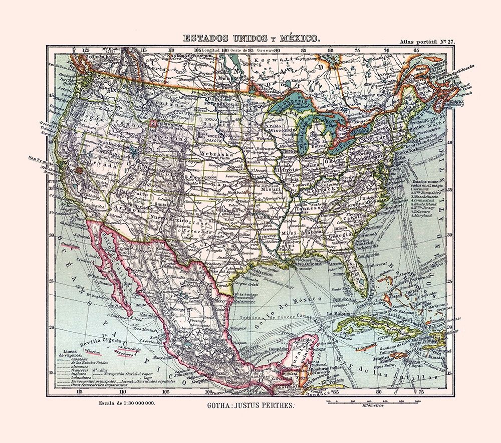 North America United States Mexico - Perthes 1921
