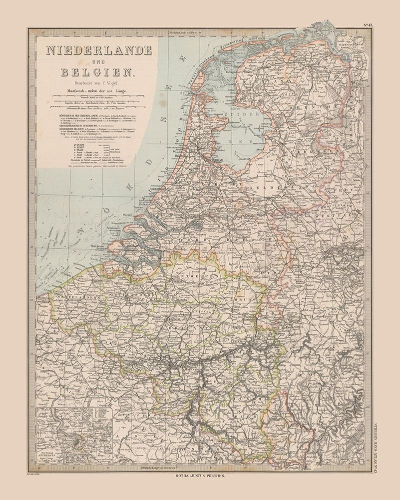 Europe Netherlands Belgium - Stieler 1885