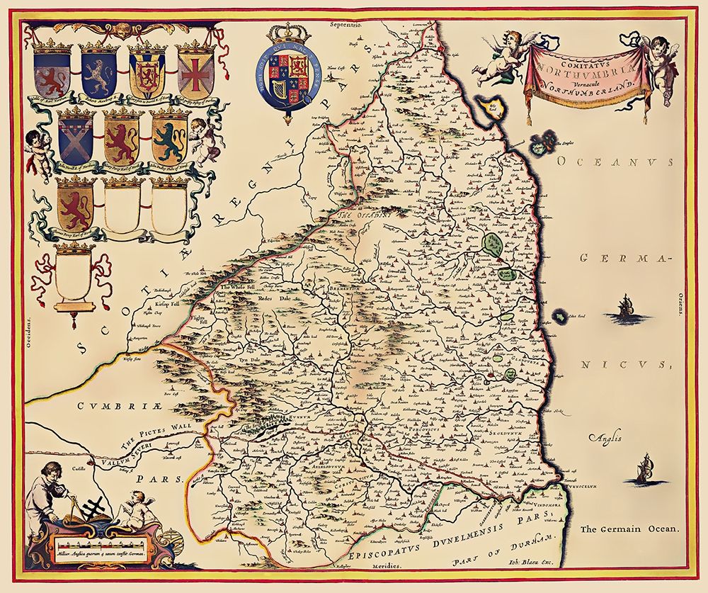 Northumberland County England - Blaeu 1645