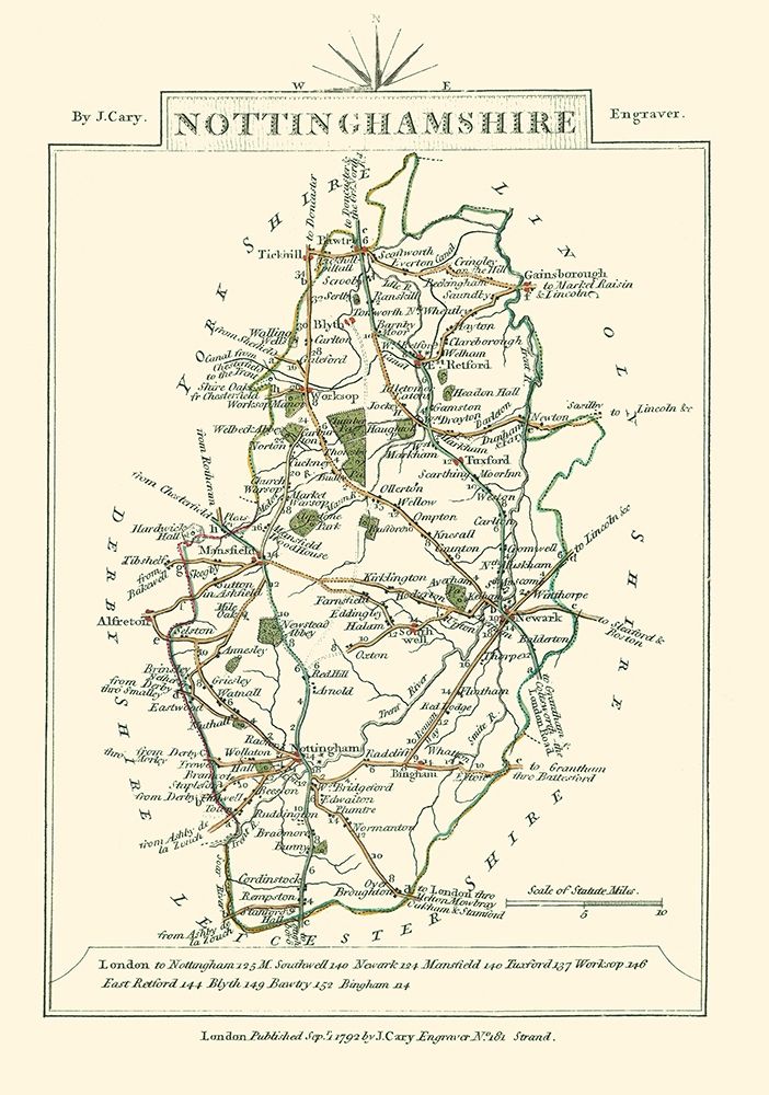 Nottinghamshire County England - Cary 1792