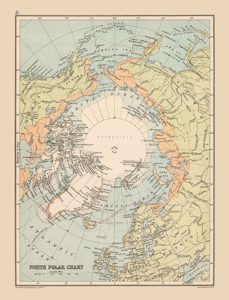 North Polar Chart - Bartholomew 1892
