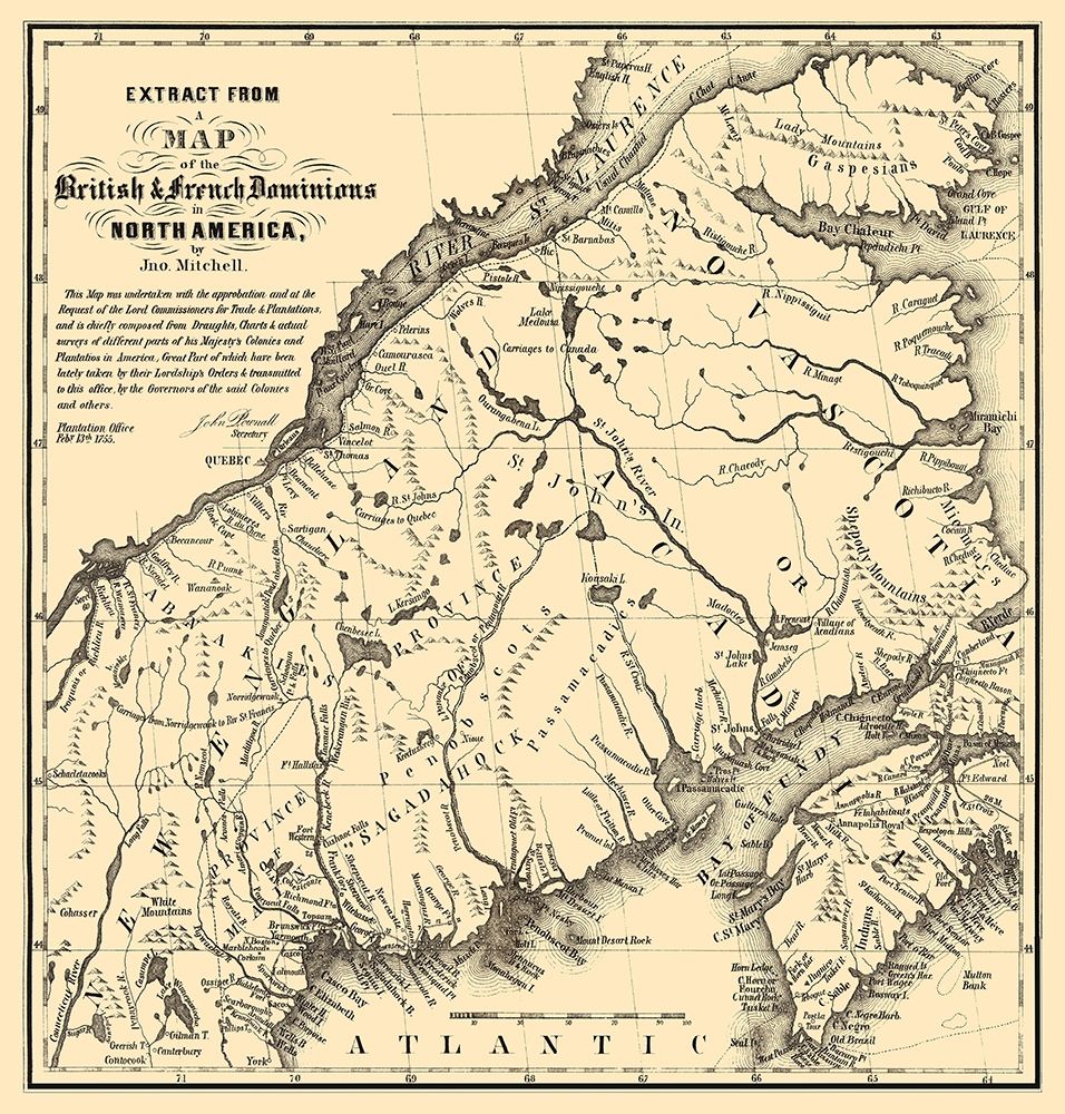 British French Nova Scotia Canada - Mitchell 1755