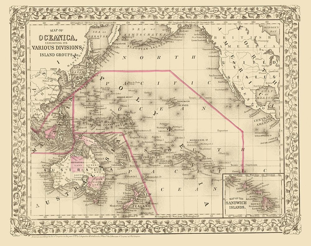 Oceania Divisions Island Groups - Mitchell 1879