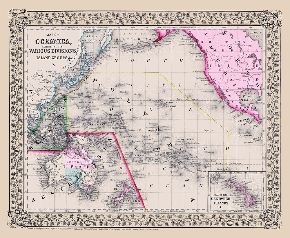 Oceania Divisions Island Groups - Mitchell 1867