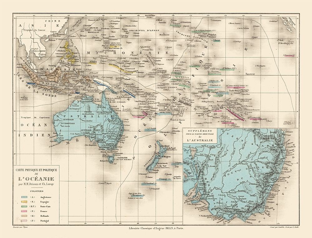 Oceania Physical Political - Drioux 1882