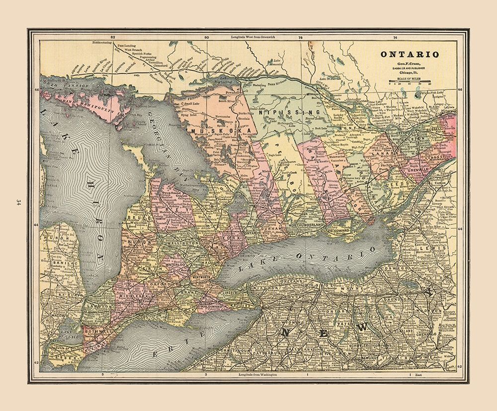 Ontario Province Canada - Cram 1888