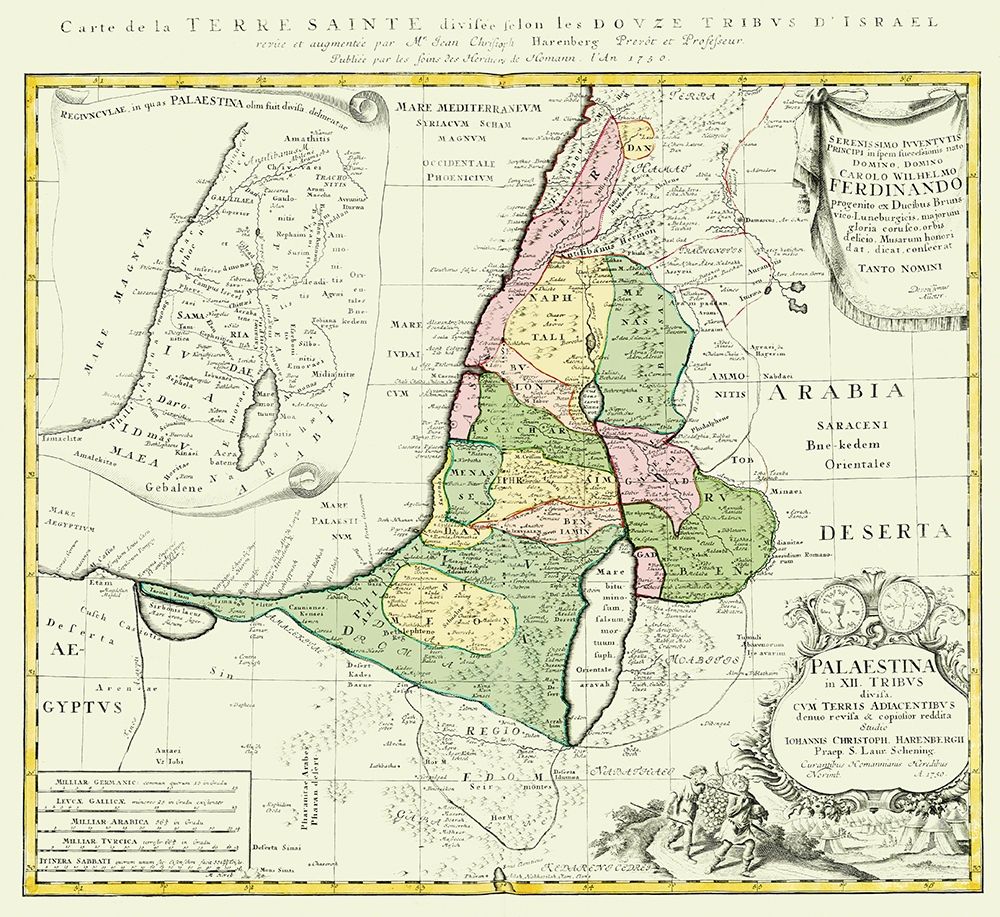 Holy Land 12 Tribes of Israel - Homann 1750