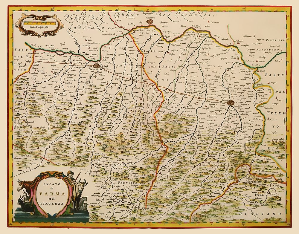 Parma Piacenza Region Italy - Blaeu 1640