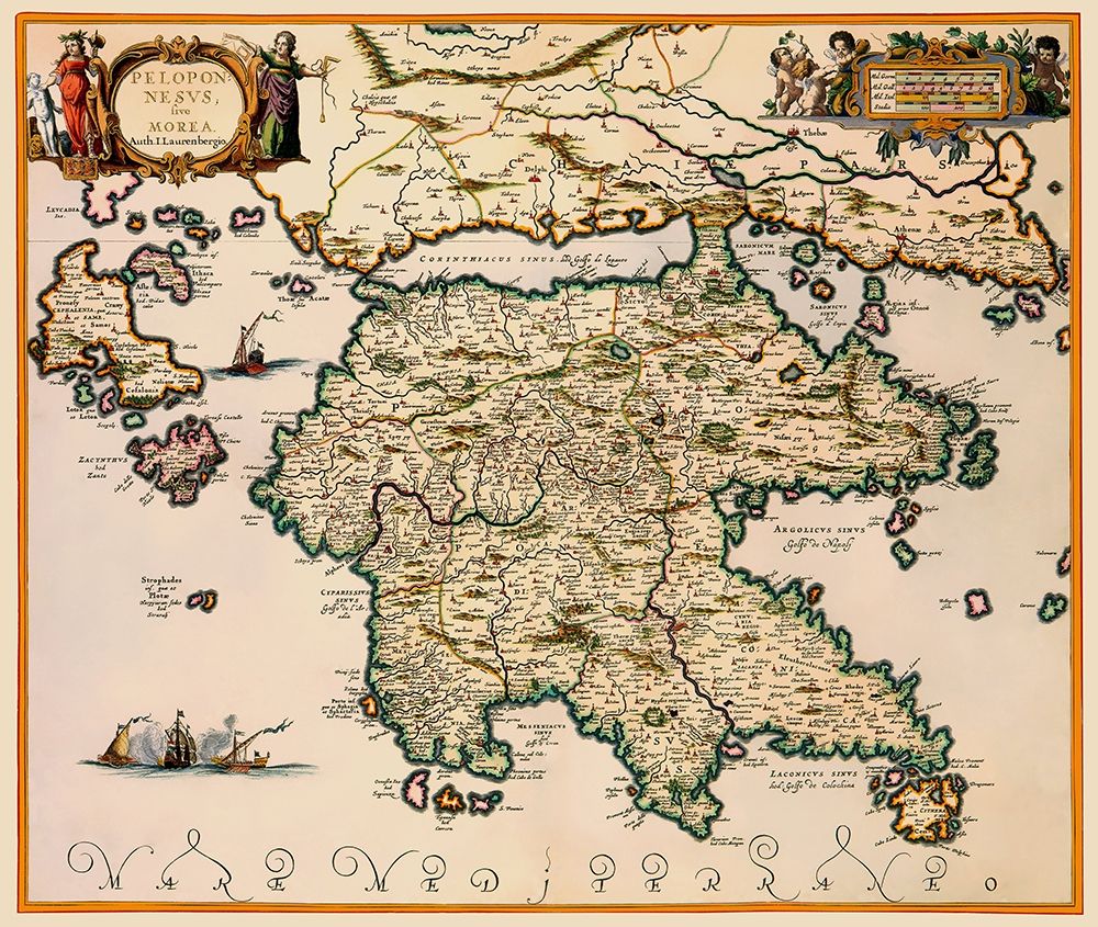 Peloponnese Region Greece - Jansson 1654