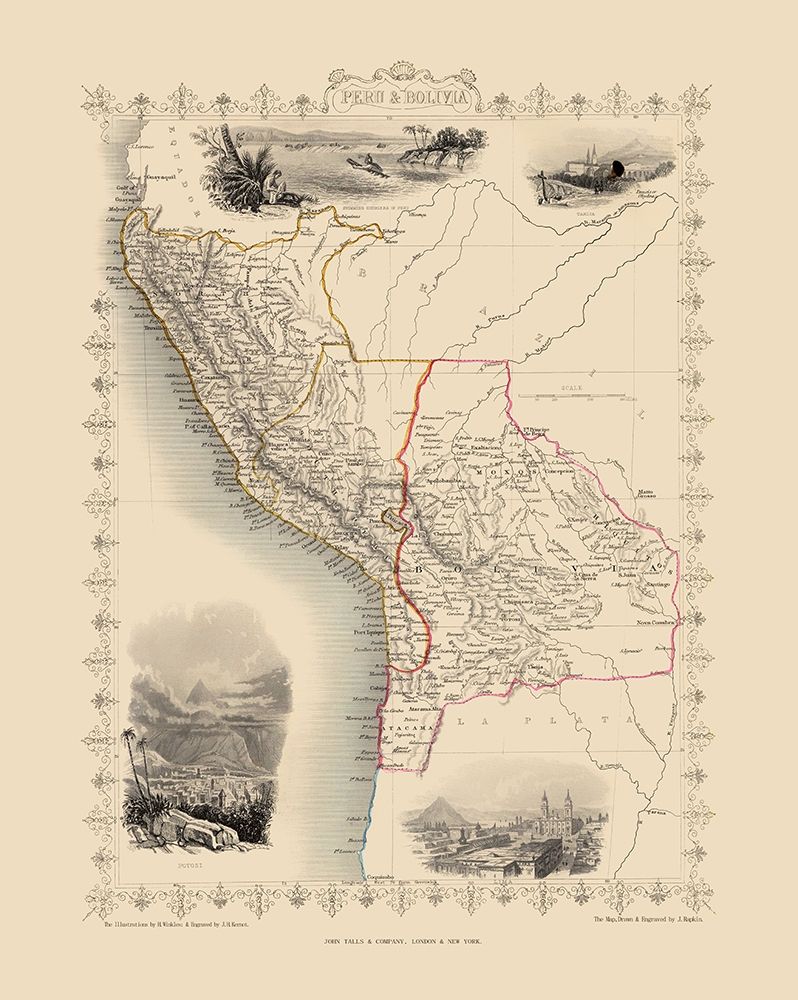 South America Peru Bolivia - Tallis 1851