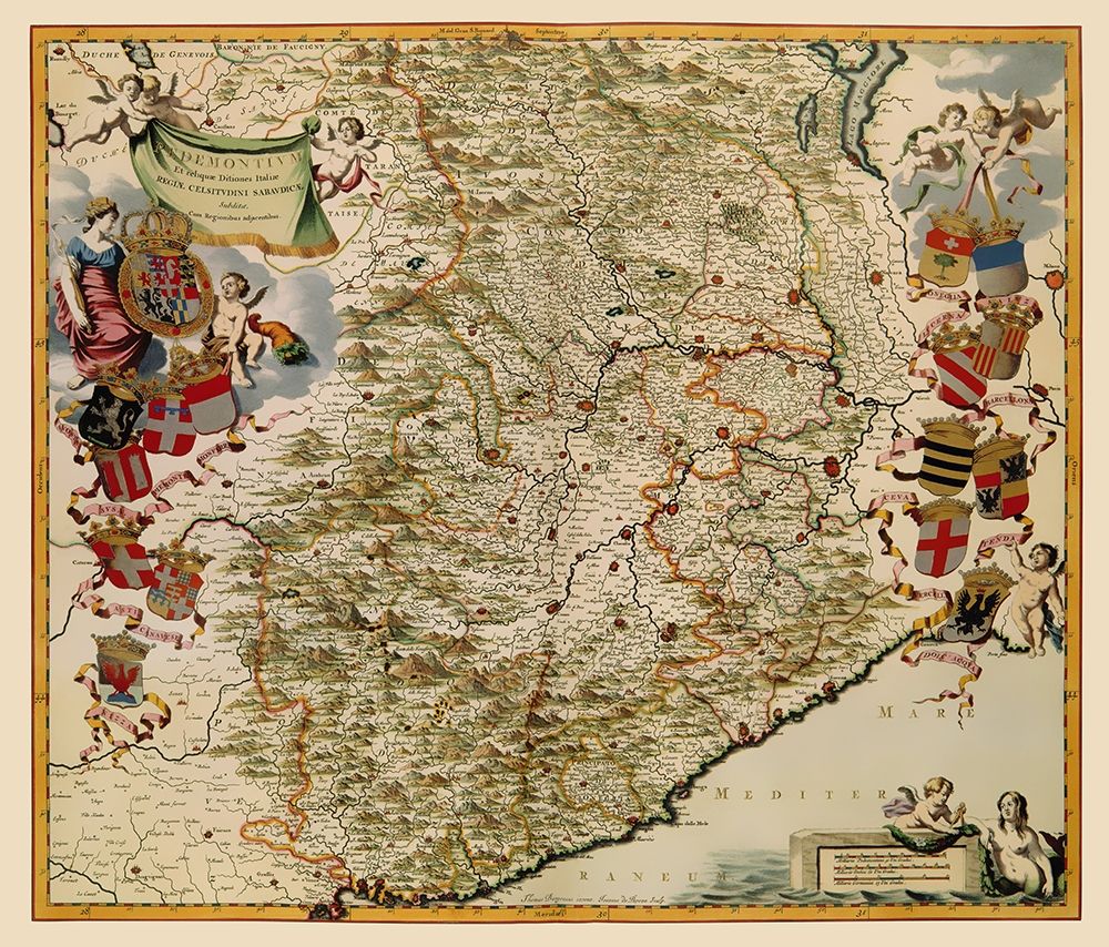 Piedmont Region Italy - Blaeu 1682