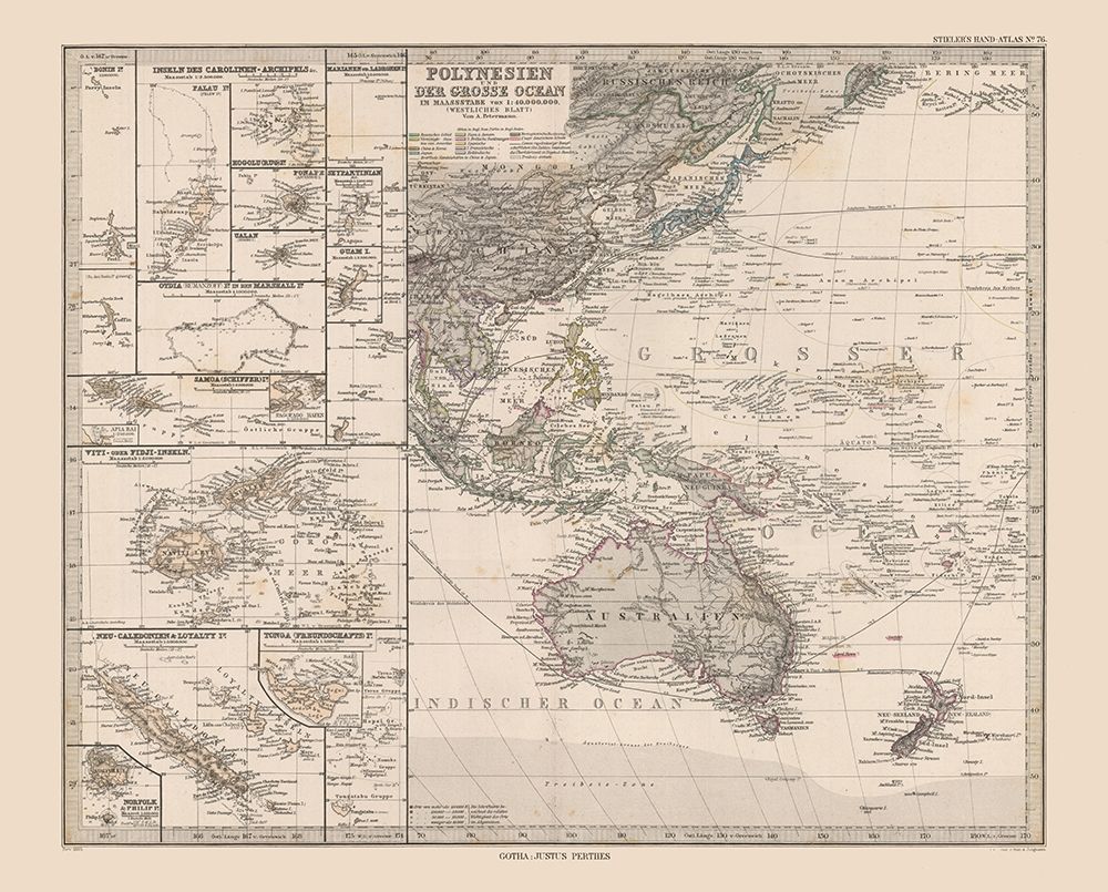 Oceania Polynesia Pacific Ocean - Stieler 1885