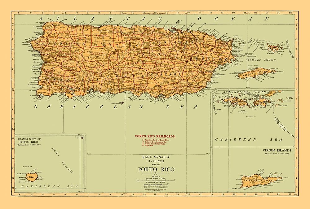 Caribbean Puerto Rico - Rand McNally 1921