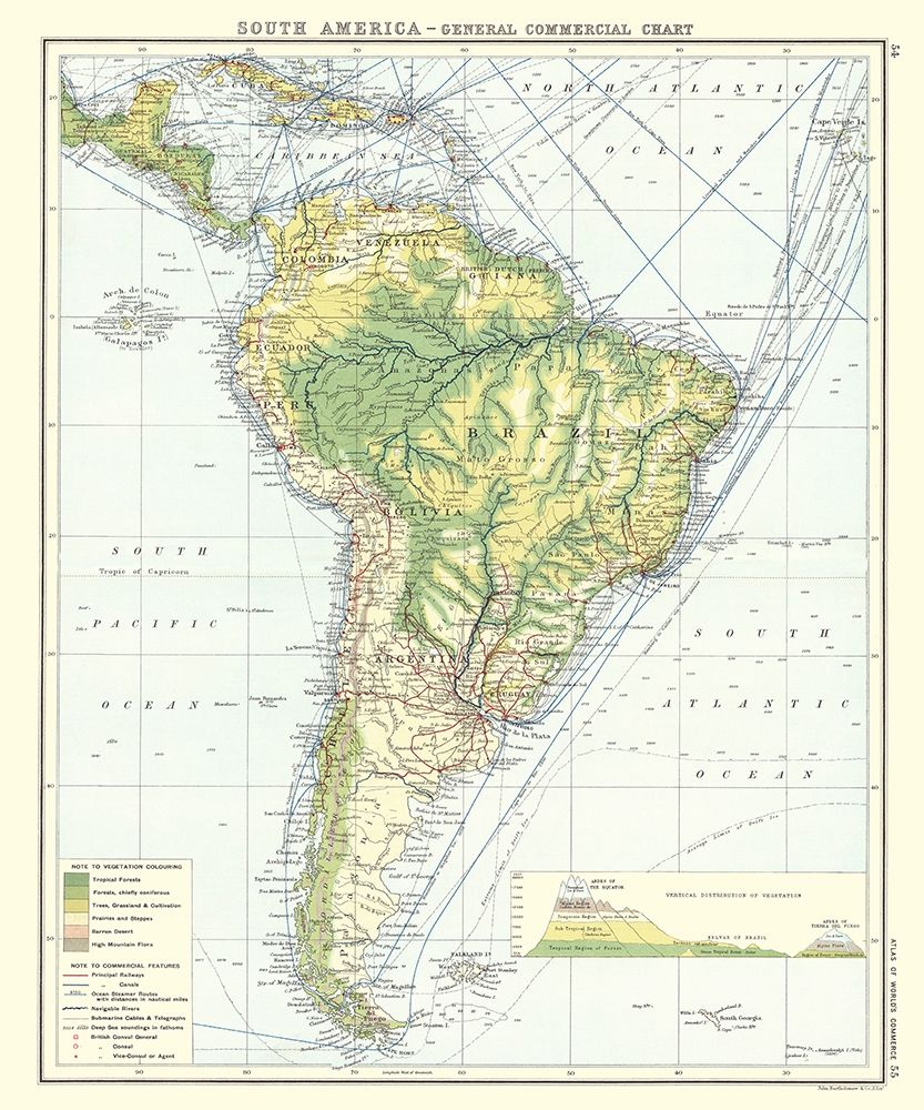 South America Commercial Chart - Newnes 1907