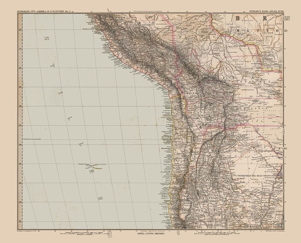 Andes Region South America - Stieler 1885
