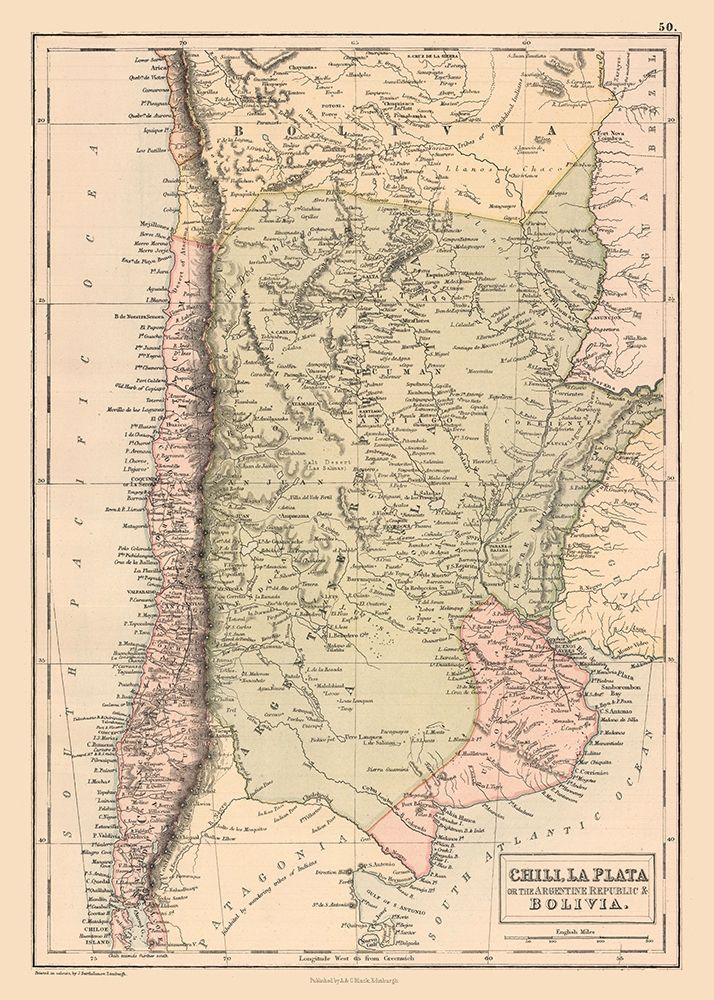 South America Argentina Bolivia Chile - Black 1867