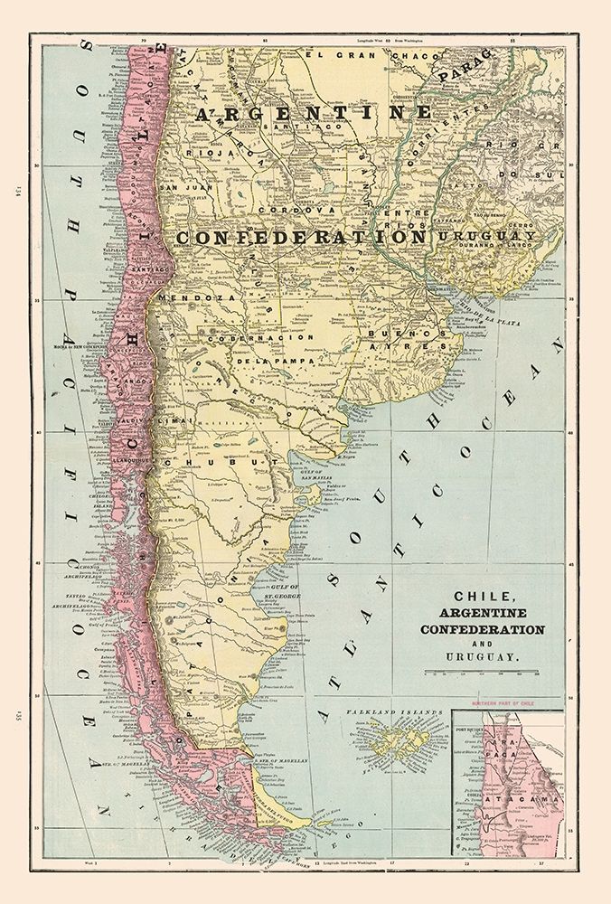 South America Chile Argentina Uruguay - Cram 1892