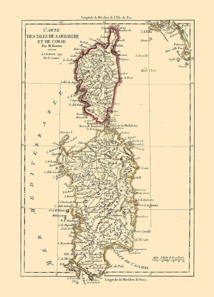 Sardinia Italy Corsica France - Santini 1794