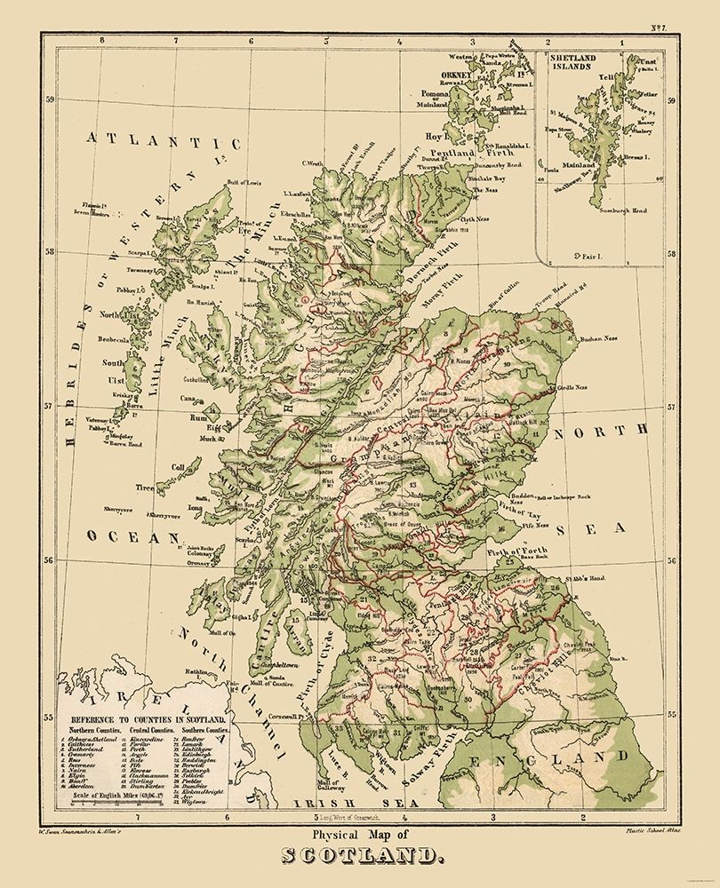 Scotland - Physical Map - Allen