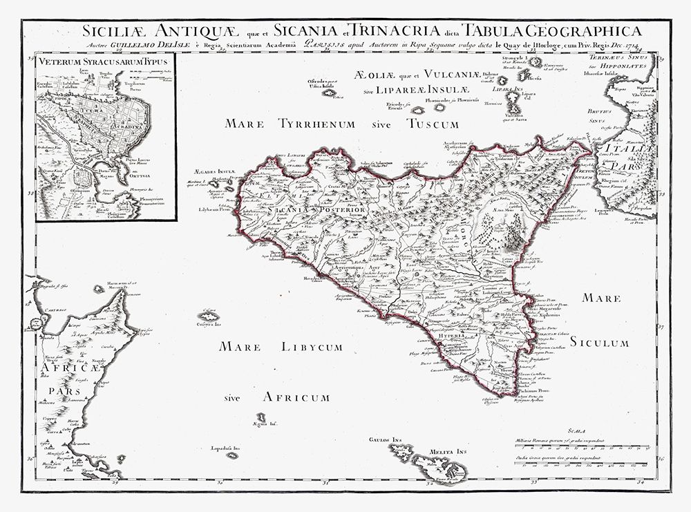 Europe Ancient Sicily Italy - De Lisle 1731