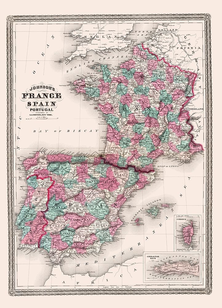 Europe Spain France Portugal - Johnson 1865