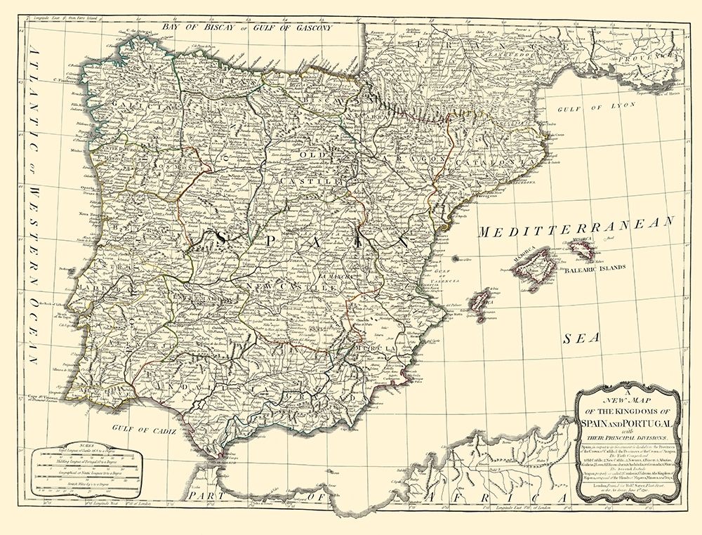 Kingdoms Spain Portugal - Sayer 1790