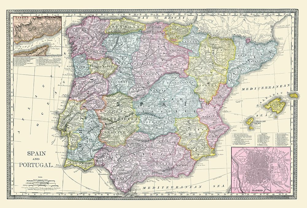 Spain Portugal - Rand McNally 1889